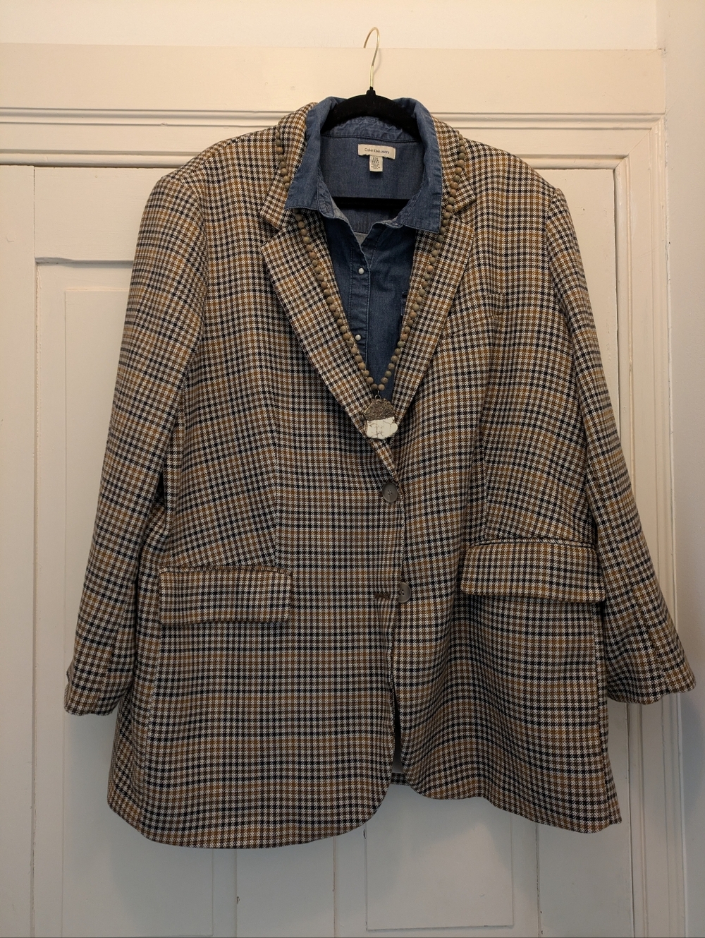 H&M  Gold/Black/ White Plaid Blazer- XL